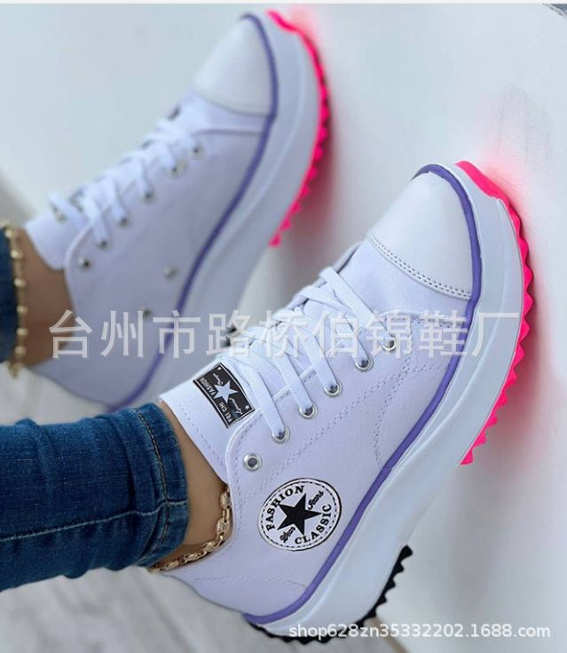 Shoes Women spring And Autumn Models 2026 New Canvas Shoes  Breathable High-top Casual Thick-soled Lace-up Shoes