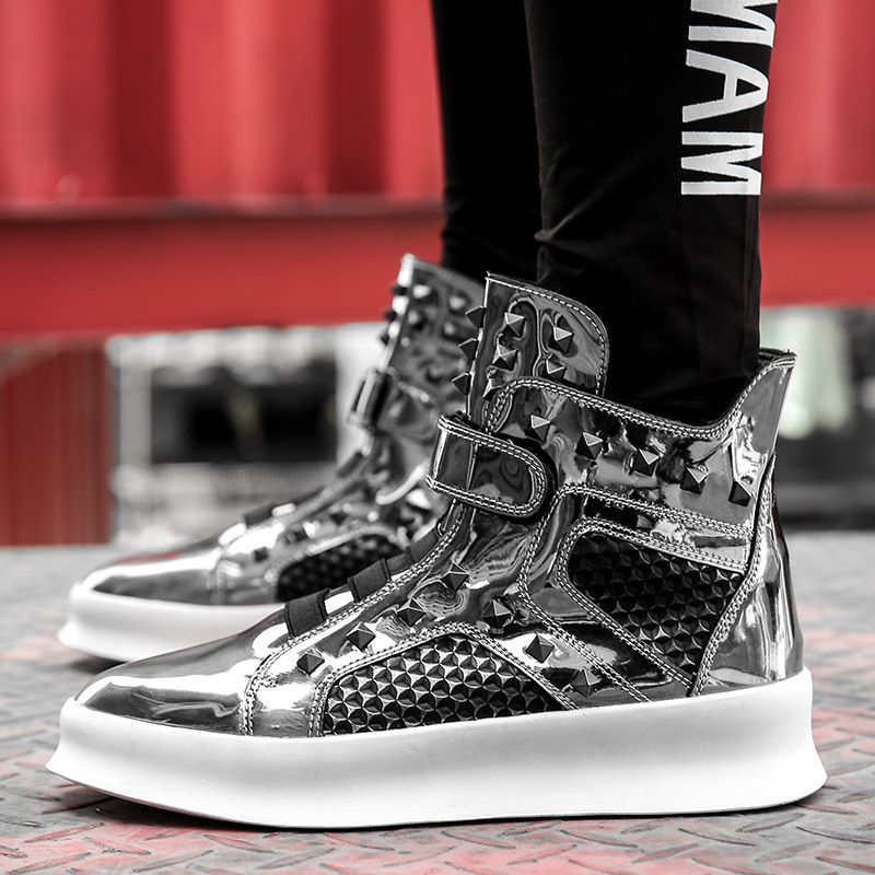 2021 Autumn And Winter New Sports Shoes Hip-hop Style Men&amp;#039;s Shoes Korean Style Trendy Shoes British Rivet High Top Shoes Hip-hop Shoes