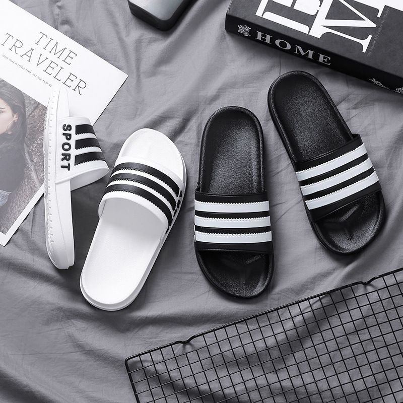 Black And White Striped Bathroom Slippers Indoor Non-slip Thick Bottom Mute Sandals And Slippers Home Men And Women Leisure Slippers