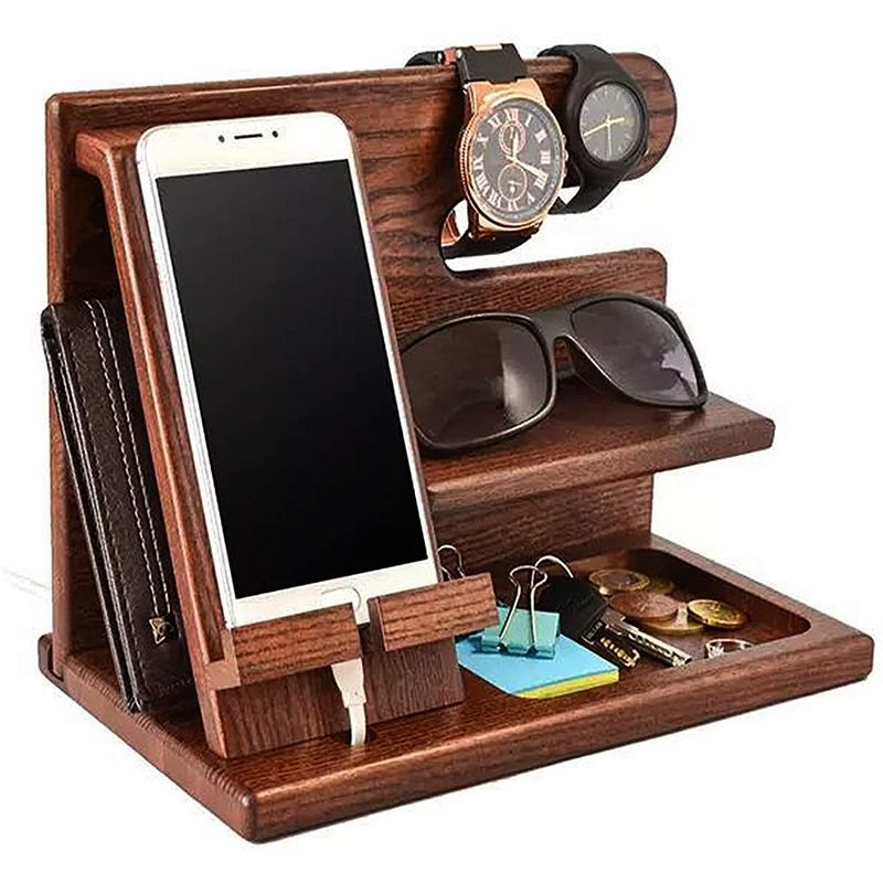 Wooden Crafts Wooden Desktop Display Stand Mobile Phone Holder Wallet Key Glasses Storage