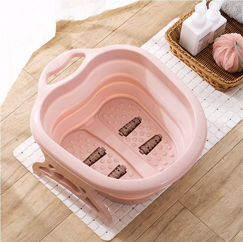 Foldable Foot Wash Basin Massage Household Foot Wash Bucket Folding Foot Bath Bucket Portable Massage Wheel Foam Foot Basin Plastic