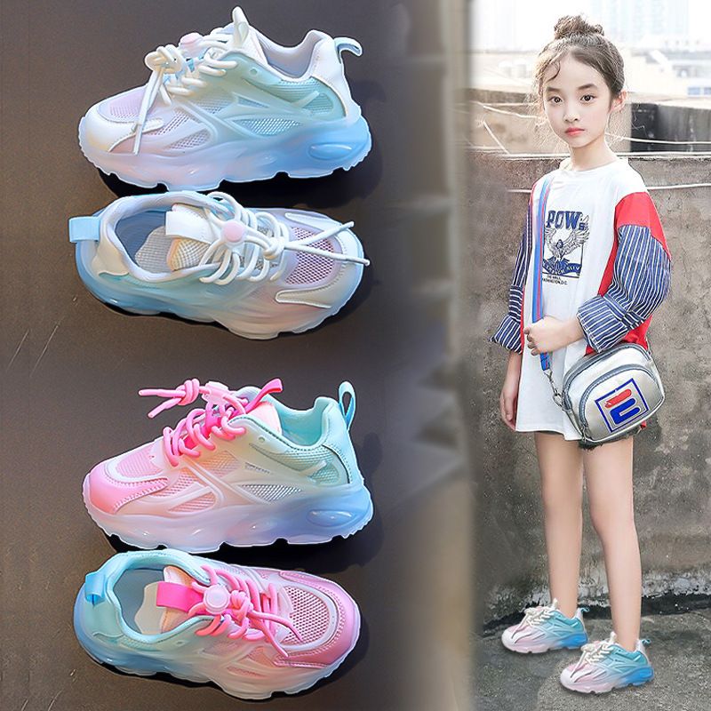 Girls Sports Shoes 2026 Summer New Children Mesh Shoes Breathable Mesh Boy Daddy Shoes Middle And Big Children Shoes Summer