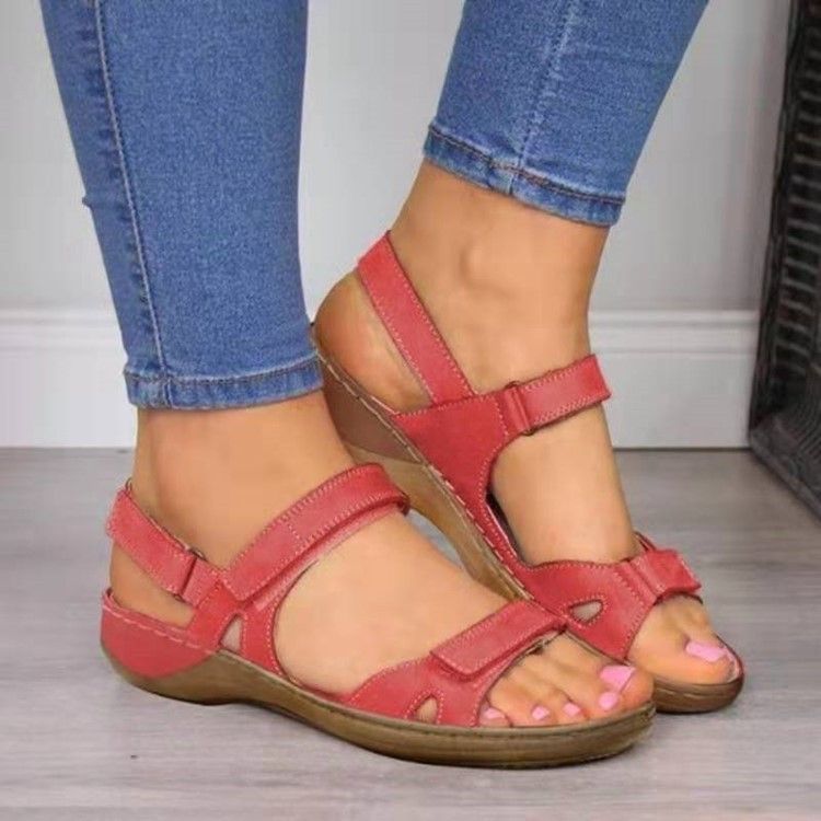 Flat Wedge Open Toe Velcro Casual Sandals Large Size