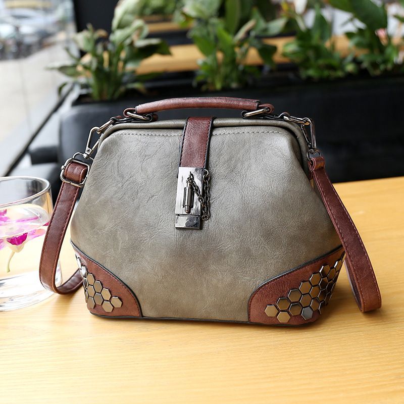 Women Handbag Leather Small Doctor Bag Women Shoulder Bag Female Crossbody Handbag, Color: Light gray