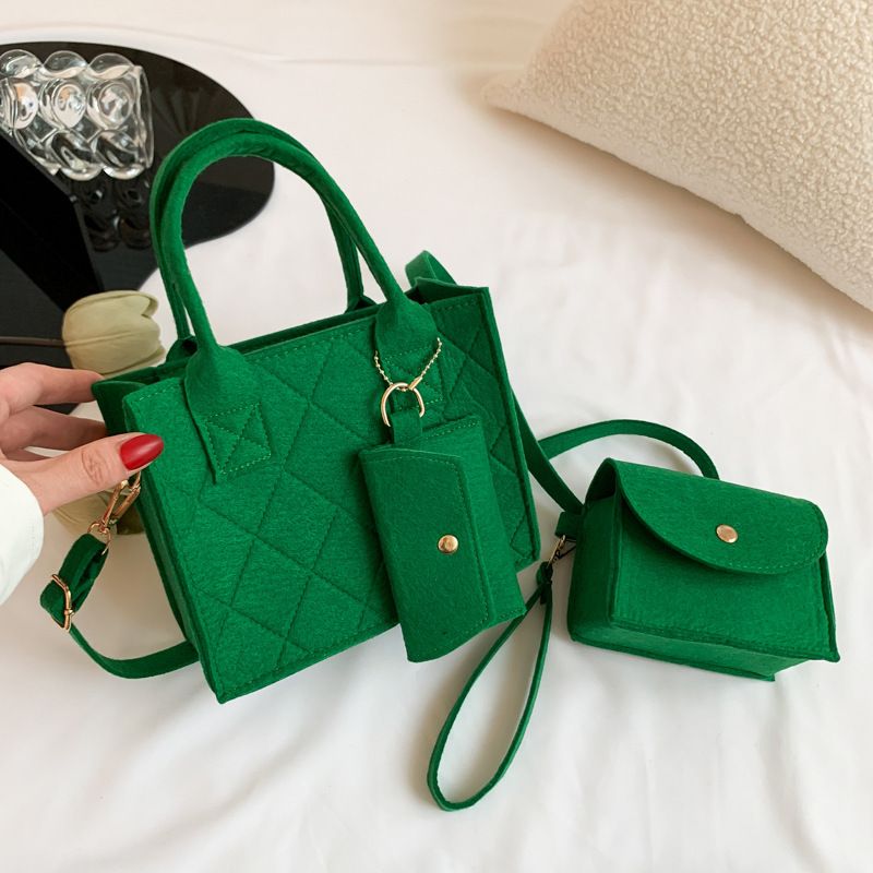 Bags Popular Felt Bag Three-piece Set Summer Shoulder Bag Fashion, Color: Green
