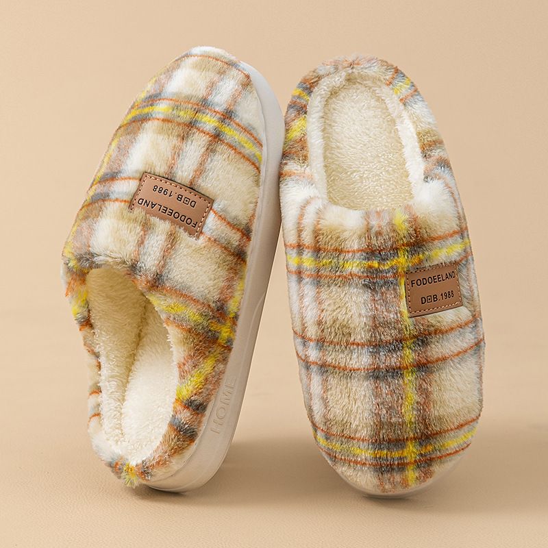 Shoes Retro Plaid Cotton Slippers For Women Autumn, Color: yellow, Size: 36-37