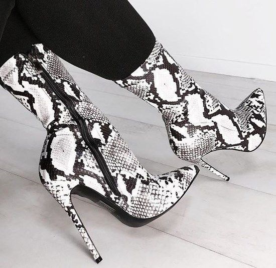 Boots For Women Snake Print Stiletto Pointed Toe Short Boots High Heels Boots