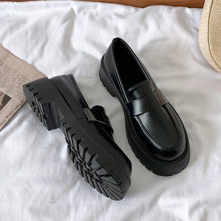 Casual Shoes British Style Small Leather Shoes., Size: 35, Color: Black