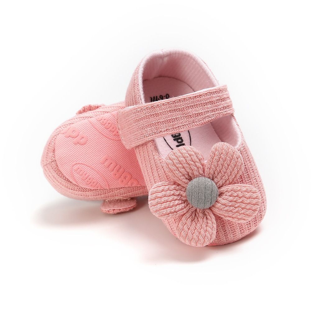 Baby Shoes Ribbed Fabric Toddler Shoes, Color: Pink flower, Size: Inner length 11cm