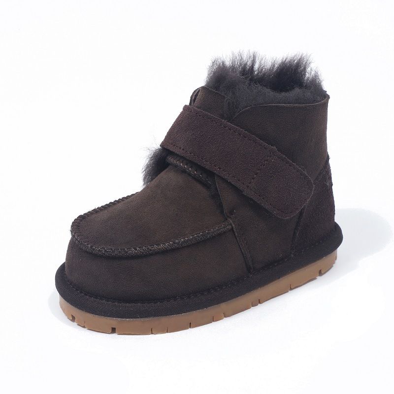 Winter New Sheepskin Integrated Children Snow Boots Velcro Warm Anti-slip, Color: Coffee, Size: 16