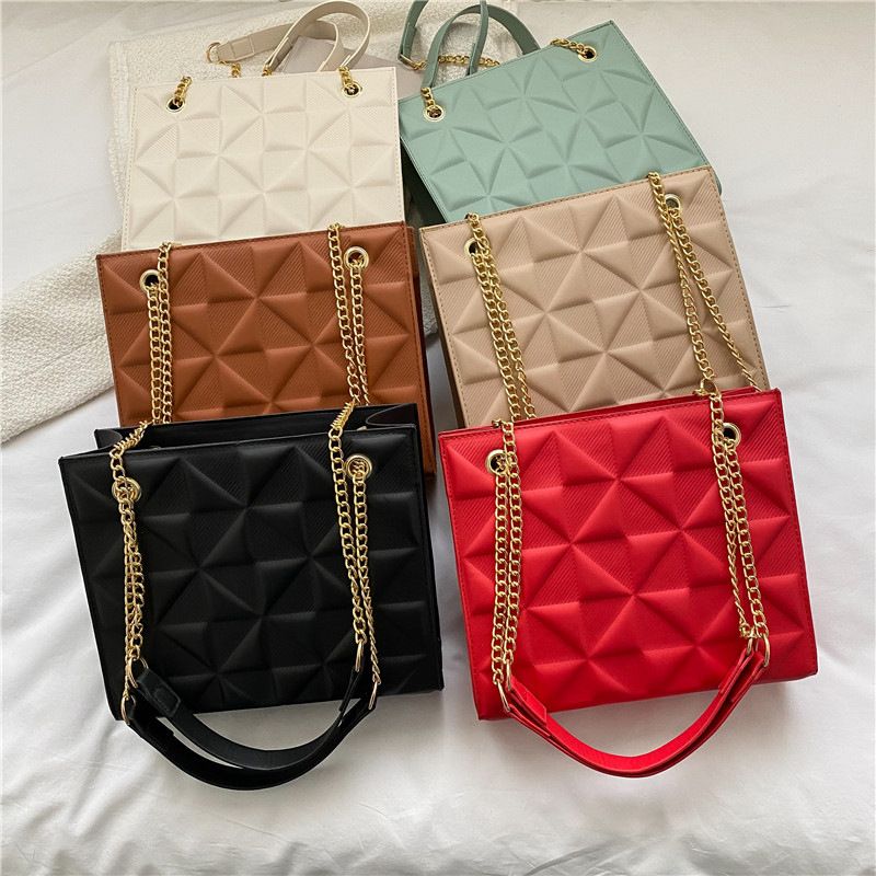 Simple Solid Color Chain Commuter Tote Women