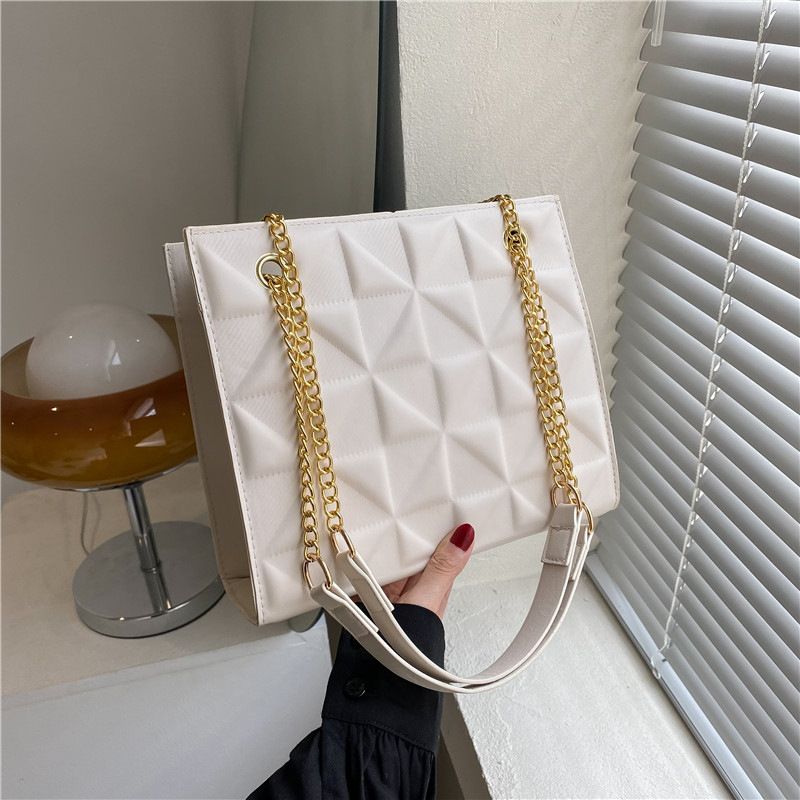 Simple Solid Color Chain Commuter Tote Women, Color: White