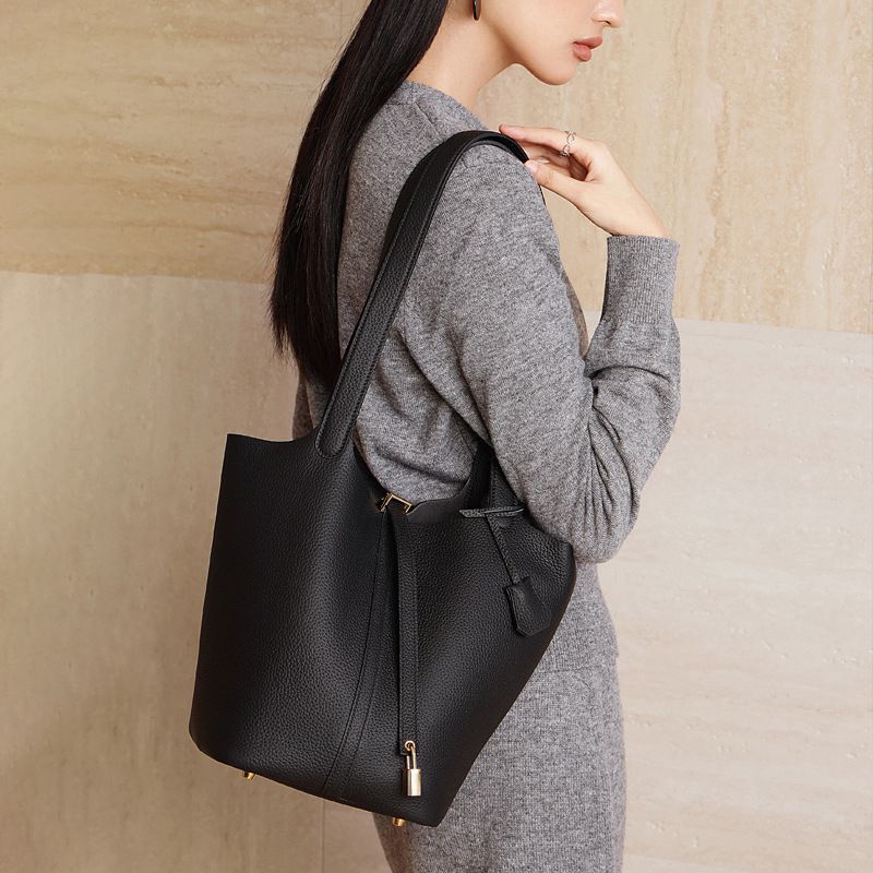 Extra Large Vegetable Basket Bag TC Top Layer Cowhide Simple Large Capacity Portable Bucket Bag