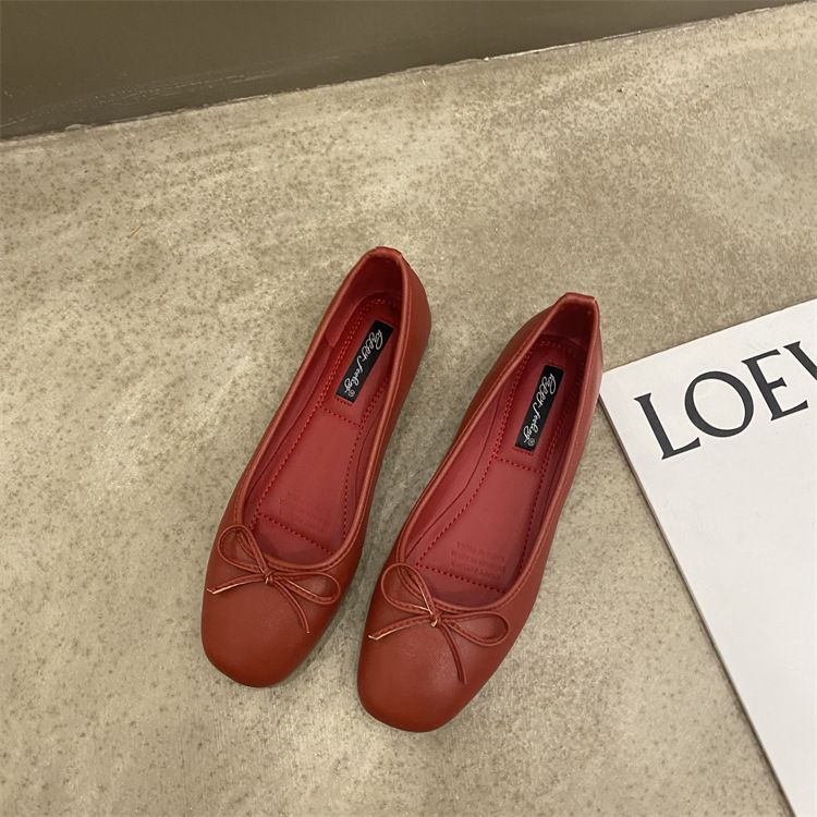 Style Flat Single Shoes Bow, Color: red, Size: 35
