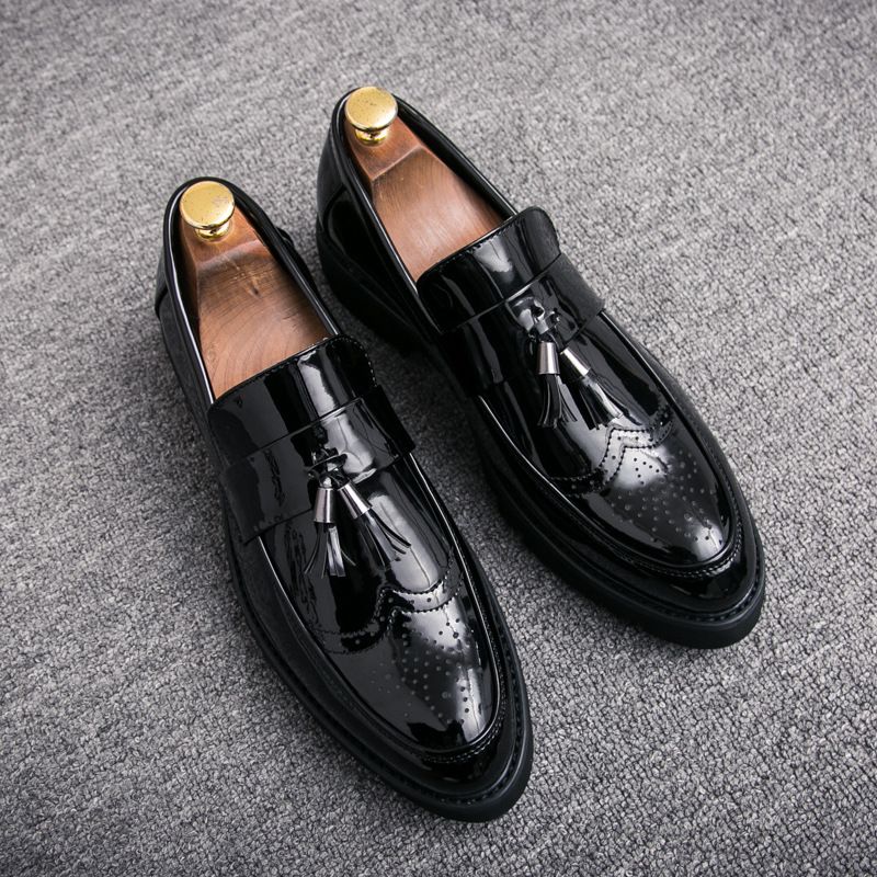 British Style Casual Leather Shoes Increased Height Slip-On, Size: 37, Color: WJZ-8881 Black