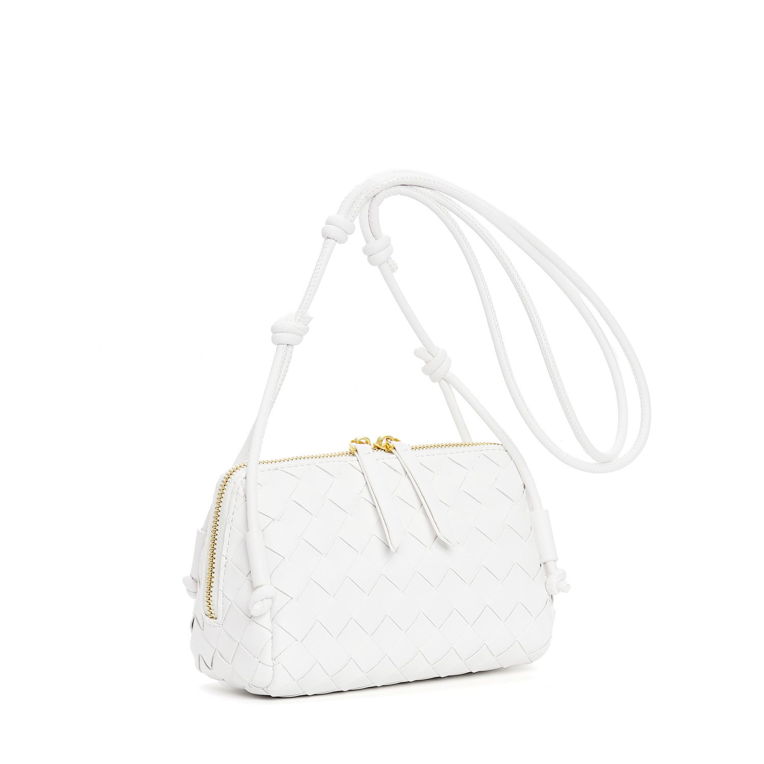 2025 Popular New French Woven Bag High-Quality Cowhide Commuter Bag, Color: 9019B-Pure white, Size: Length 18.5cm*Height 11.5cm*Width 8.5cm