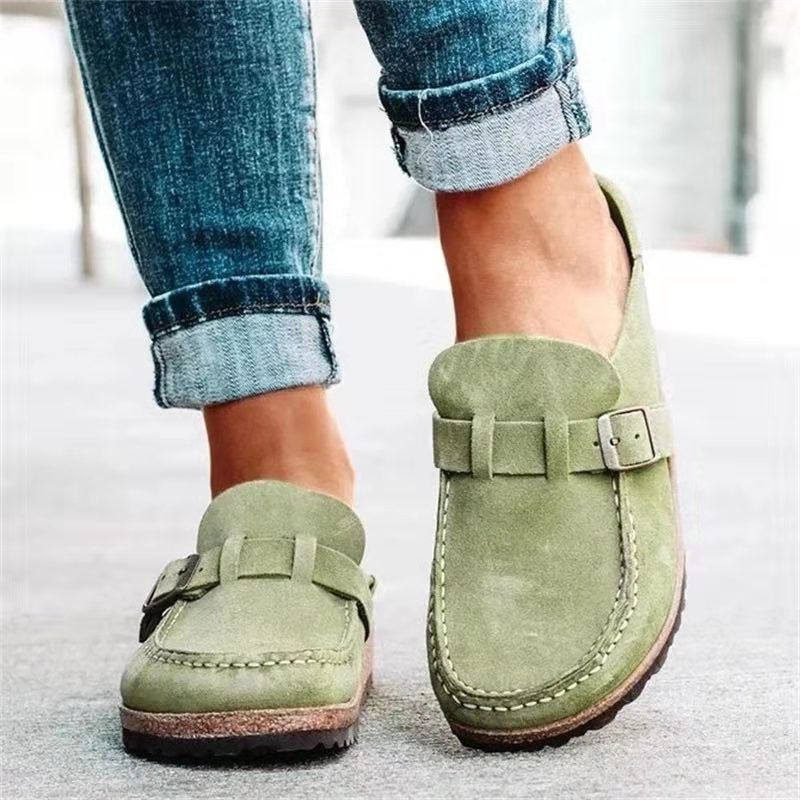 Cross-border New Sandals Women Closed Toe Belt Buckle Solid Color Half Slippers, Size: 35, Color: Green