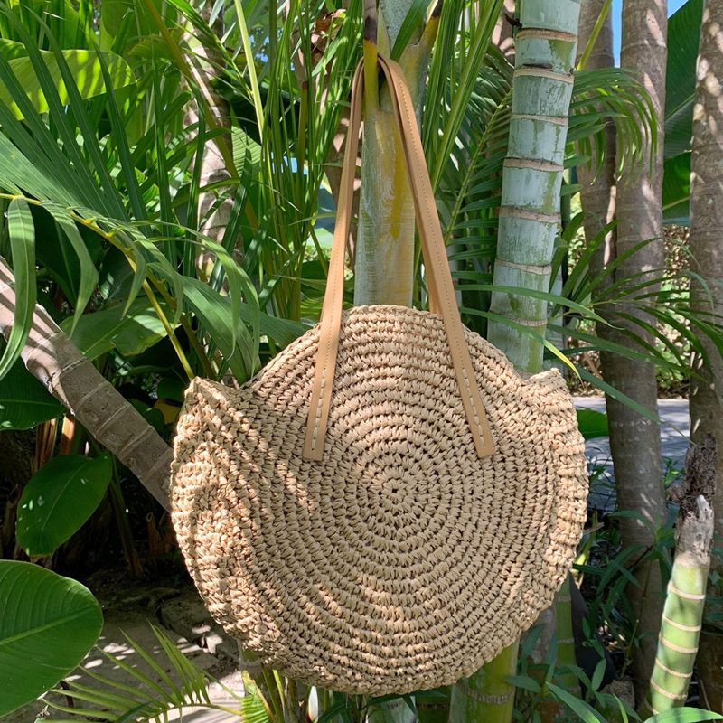 Round straw bag shoulder, Color: 2