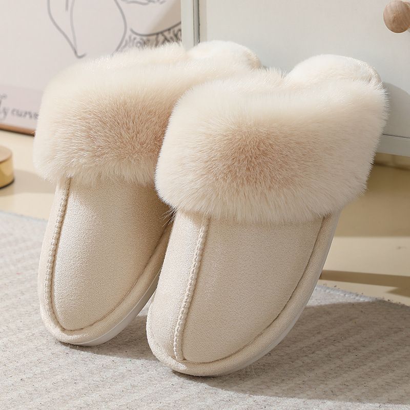 Woolen Mouth Home Slippers For Men And Women, Indoor And Outdoor Warm Slippers, Cotton Slippers, Color: Off-white, Size: The sole 40/41 is suitable for feet 39-40