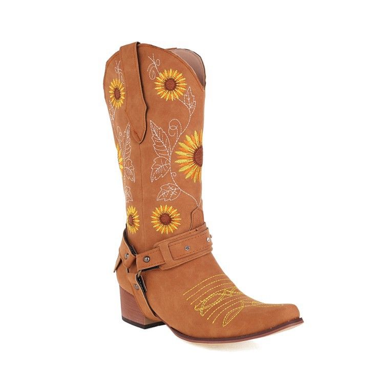 Ladies Boots Embroidered Sleeve Knight Boots, Size: 34, Color: Yellow customization is non-refundable