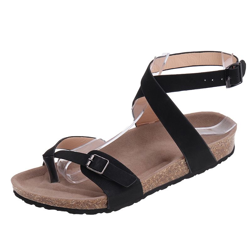 Xia Pingdi Cork Roman Sandals, Size: 35, Color: Black