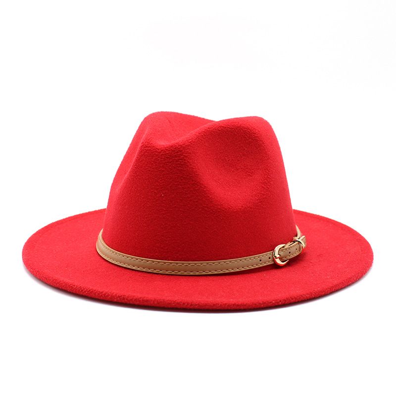 New Jazz Wool Hats Big Brim Hats Classic Top Fashionable Felt Hats, Color: Red, Size: M(56-58cm)