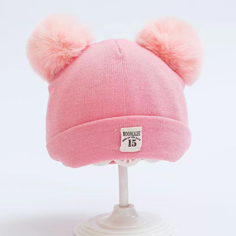 Hats Thickened Knitted Baby Hats Autumn And Winter Style Woolen Hats For Boys And Girls, Color: Pink-single cap