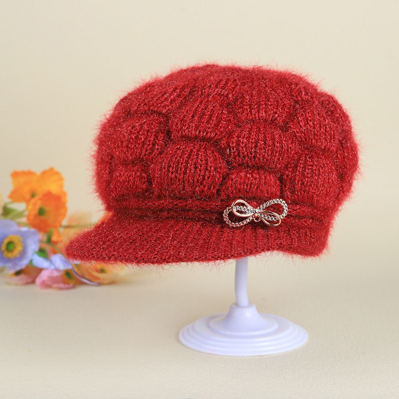 Elderly Hats  Old Lady Knitted Caps, Color: Red, Size: One size