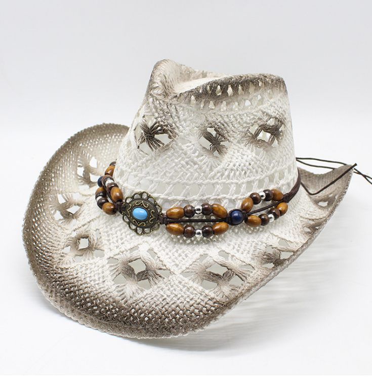 Ethnic wind skeleton cowboy hat, Color: White