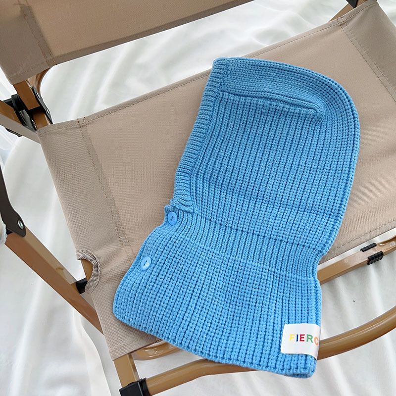 One-piece Hat Dopamine Boys And Girls Solid Color All-match Knitted Hat Baby, Color: Light blue, Size: Reference 2-8 years old