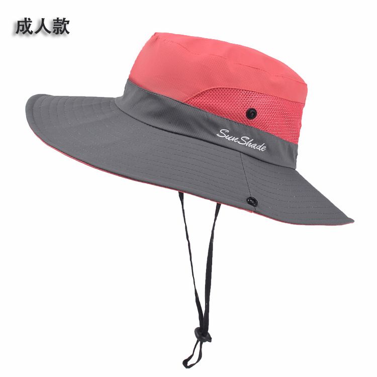Summer Ladies Outdoor Sun Hat Ponytail Fisherman, Color: Two-color adults-watermelon red