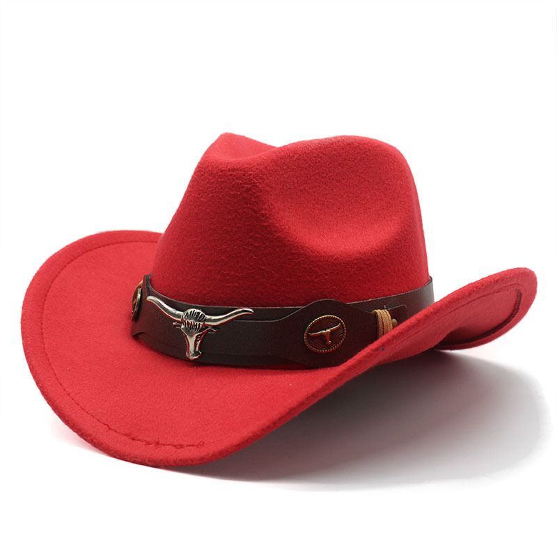 Top Hat Ethnic Style Bullmark Western Cowboy, Color: Red, Size: M (56-58cm)