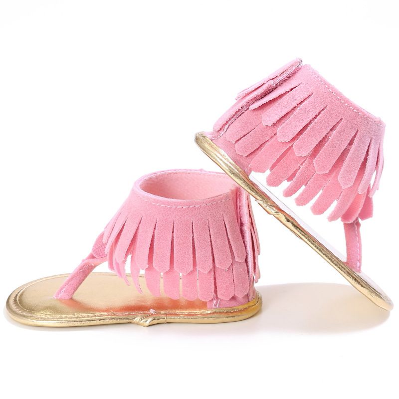 girls sandals wholesale retro tassel flannel baby sandals, Color: Pink, Size: 12