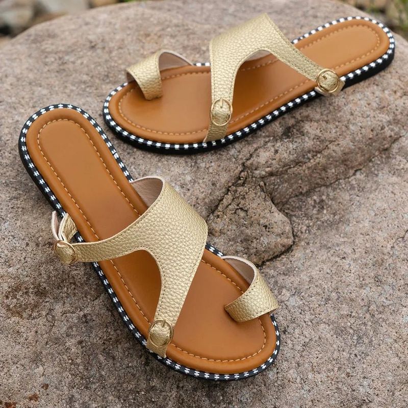 Stylish Loop Toe Leather Flats Sandals