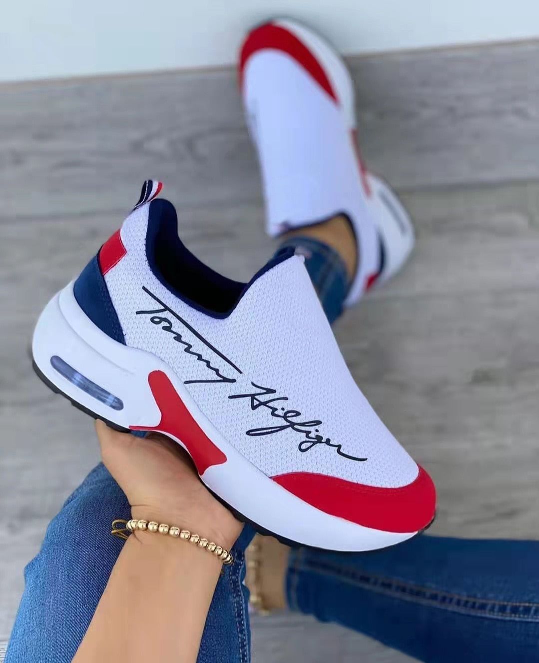 Flat Women Shoes Casual Breathable Wedges Ladies Walking Sneakers, Color: White, Shoe Size: 8.5