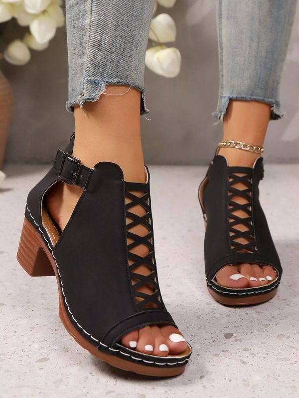 Crisscross Peep Toe : Block Heels Sandals