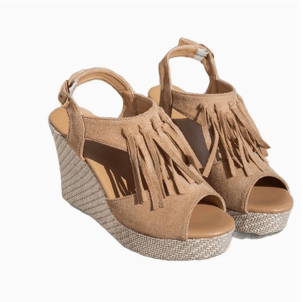 Stylish Fringe Peep Toe Wedge Sandals