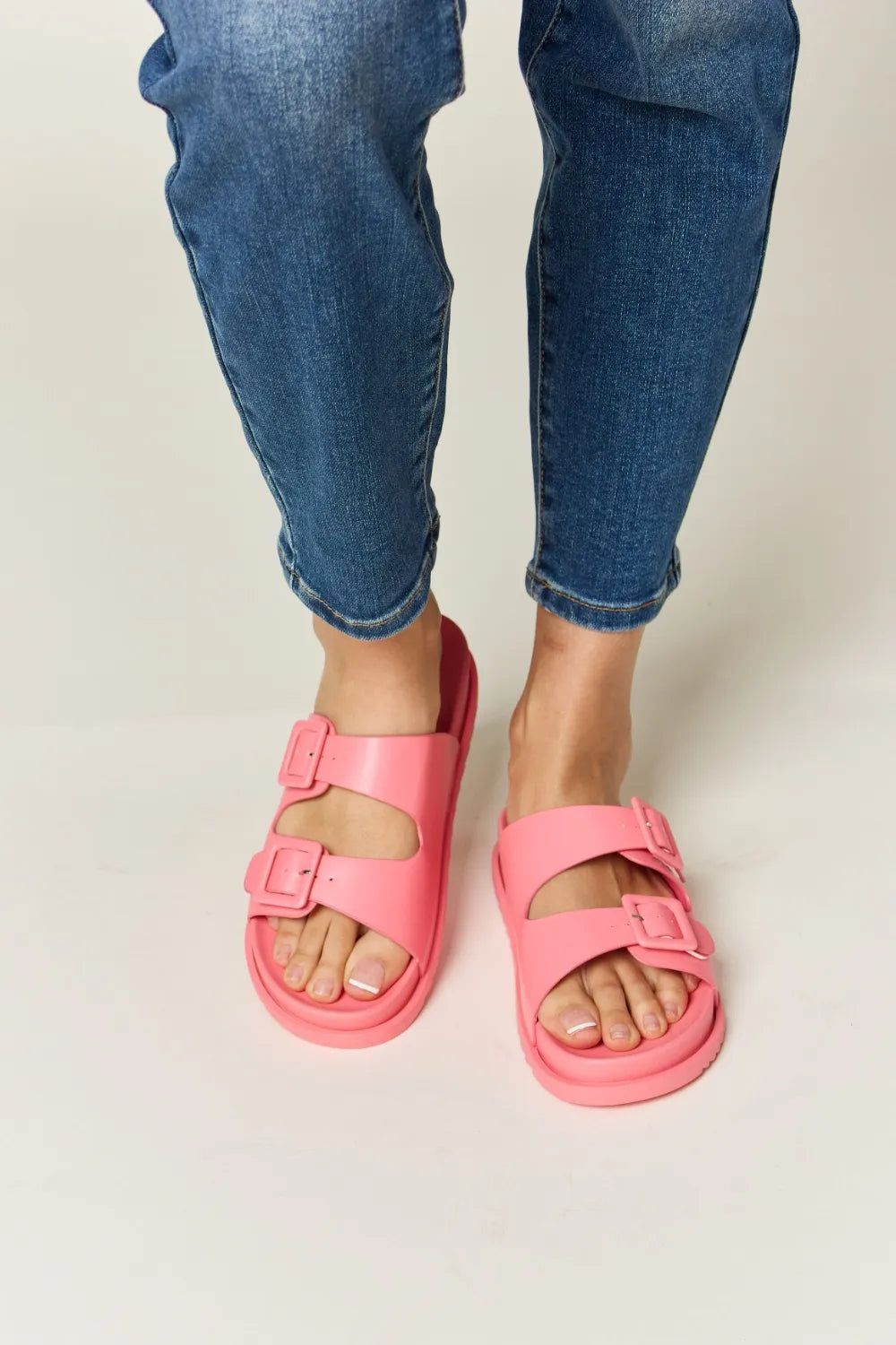 Legend Double Buckle Open Toe Sandals, Size: 6, Color: PINK