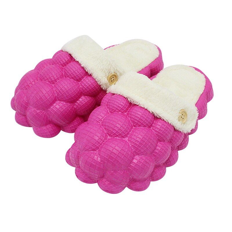 Non-slip Warm Cotton Bubble Slides for Home, Color: Rose Red, Shoe Size: CN 44-45