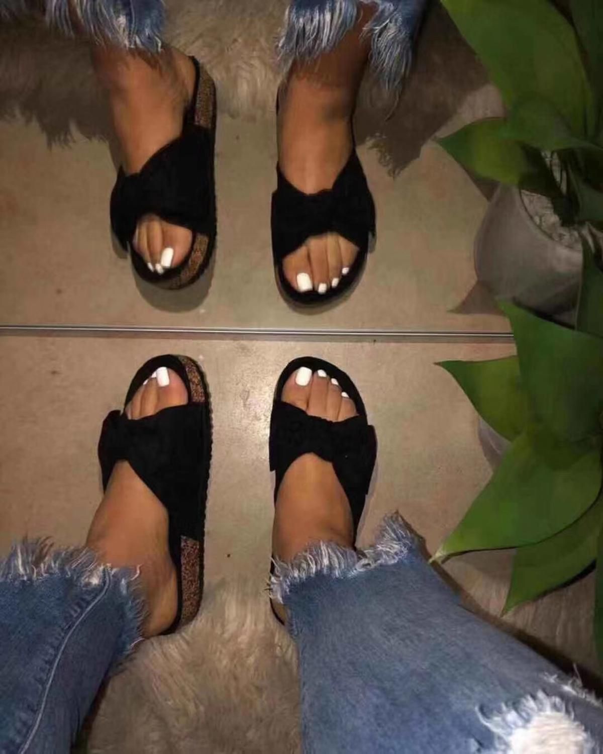 Women Slides 1 Straps Comfy Bow Slide Sandals Black, Color: Black 1, Shoe Size: 9