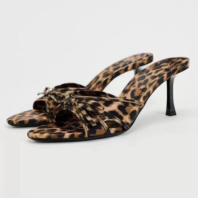 Bow Leopard Kitten Heels, Size: 35(US4), Color: Leopard