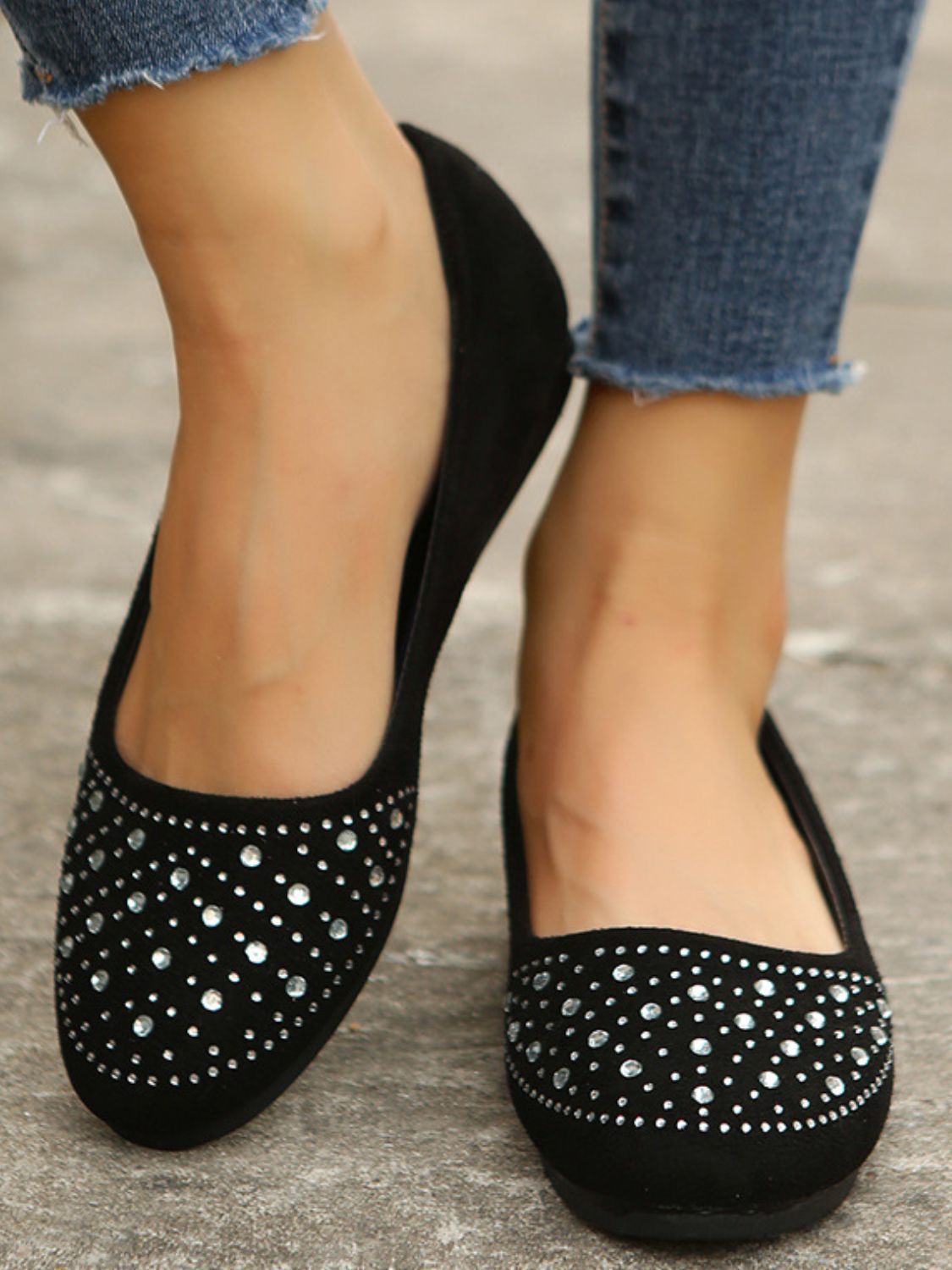 Women's Rhinestone Flats Slip-Ons, Size: 39(US8), Color: Black