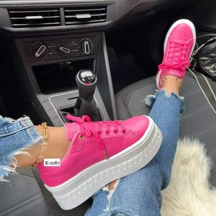 Casual Platform Women's Shoes Flat Womens Sneakers, Color: Rosy Red, Shoe Size: 6.5