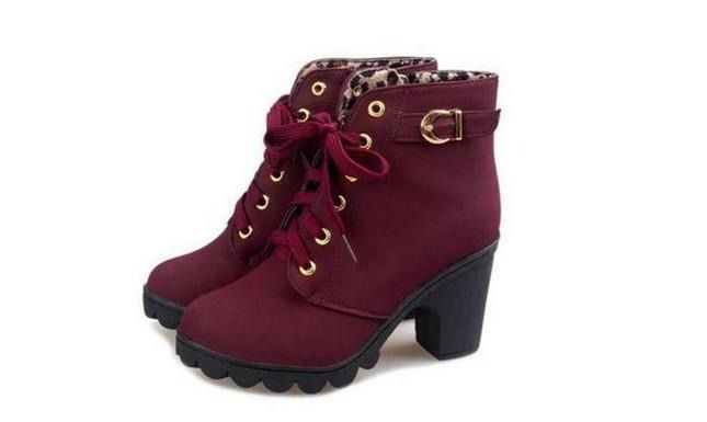Ankle High Heel Women's Boots : With CrossTie, size: 6, color: red
