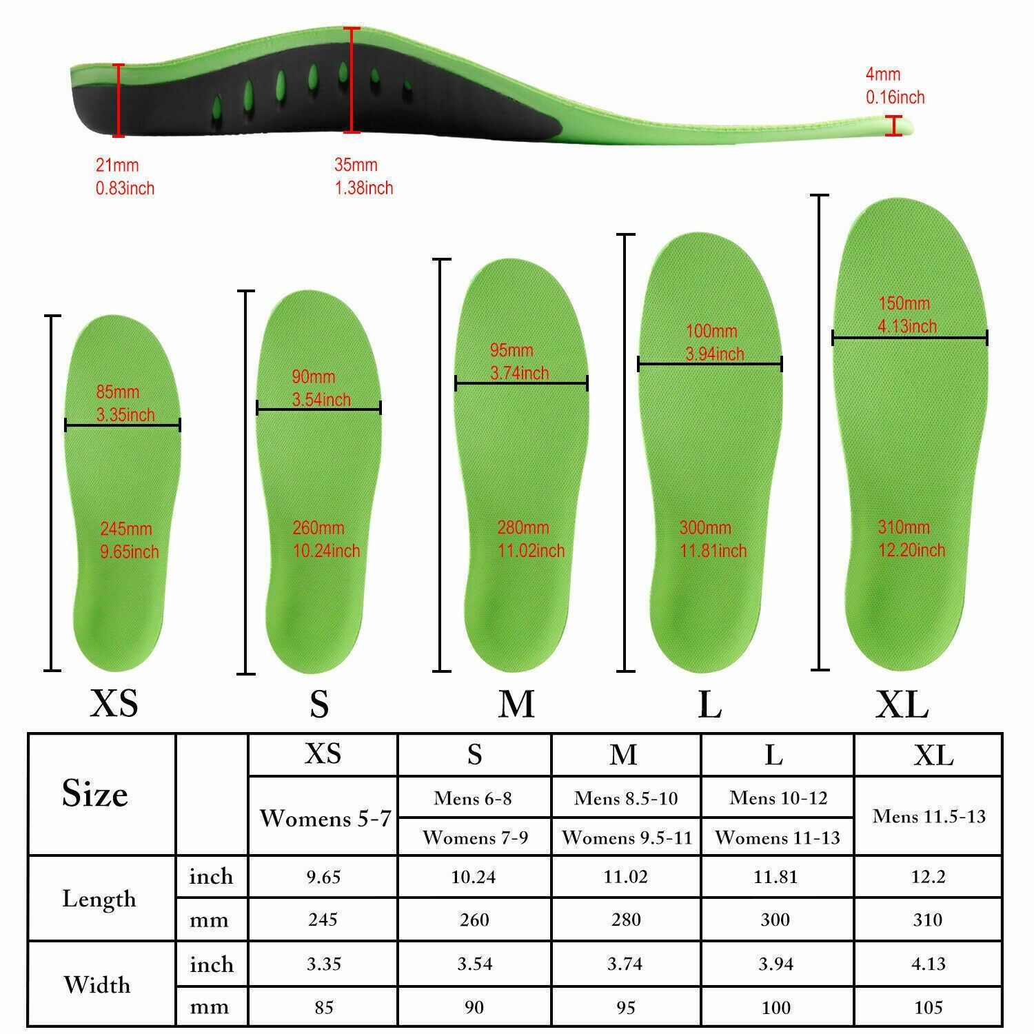 Orthotic Shoe Insoles Inserts Flat Feet High Arch Support For Plantar, Size: Extra Small