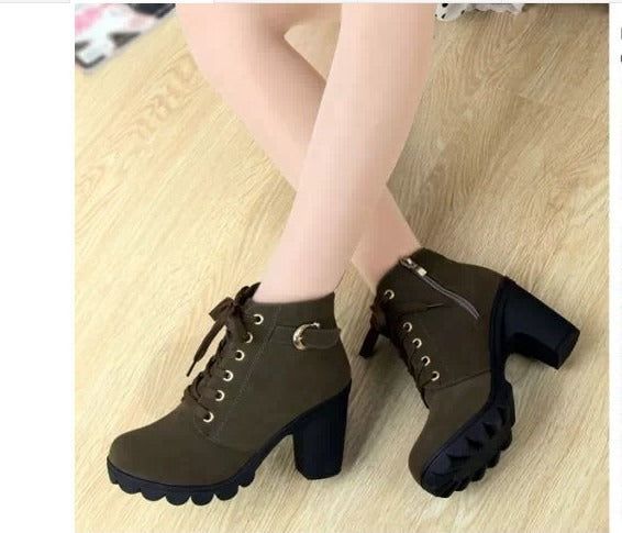 Ankle High Heel Women's Boots : With CrossTie