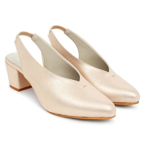 Almond-Toe Slip-On Pumps (Size-37) (Color-GOLD)