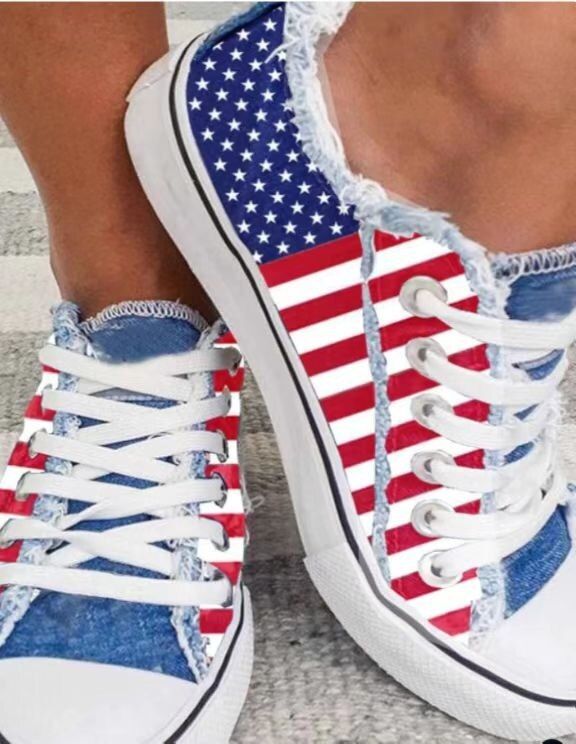 Blue Red Round Toe Casual Canvas Shoes Flat Sneakers Shoes, Color: Red Blue, Shoe Size: 5