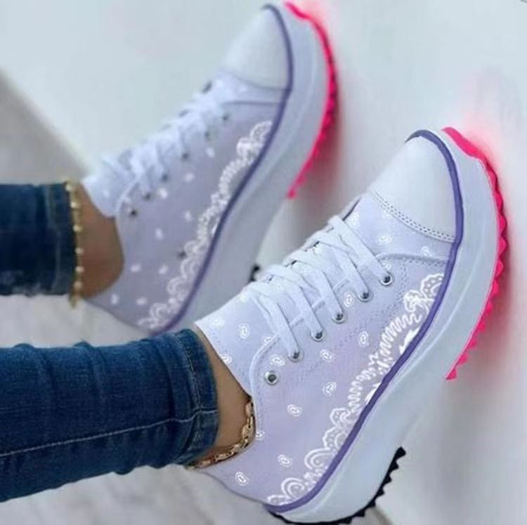 Fashion  Casual Sport Shoes Pattern Canvas Women Sneakers, Color: White, Shoe Size: 10.5