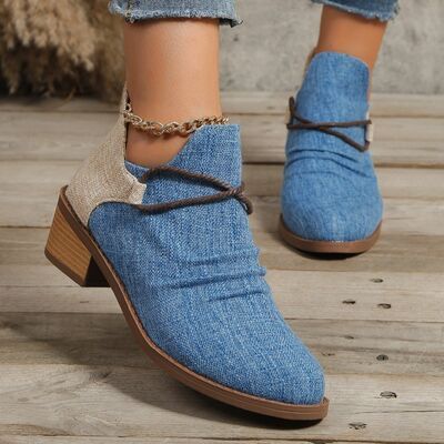 Contrast Canvas Low Heel Boots, Size: 35(US4), Color: Cerulean